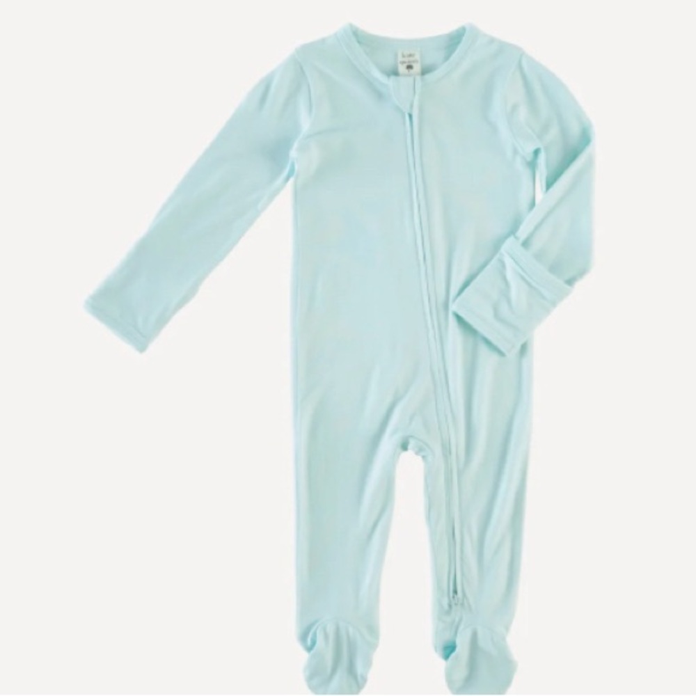 New tags, Kate Quinn, long sleeve zipper, Footie, sea mist, organic bamboo